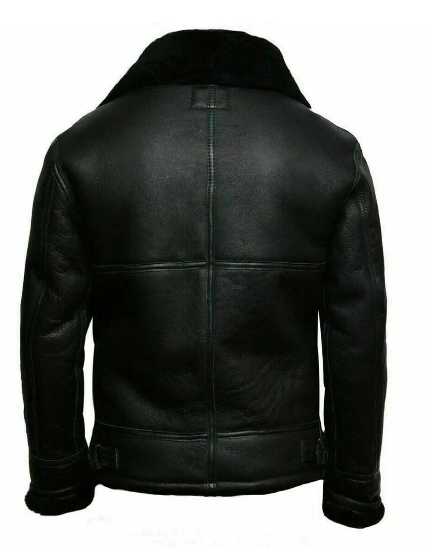 Men's Black Aviator Bomber Jacket | Sheepskin Black Real Leather Jacket